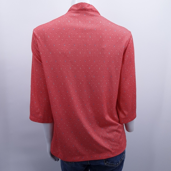 Vintage Blouse sz M red polyester mandarin collar 3/4 sleeve top 70's - Picture 6 of 9